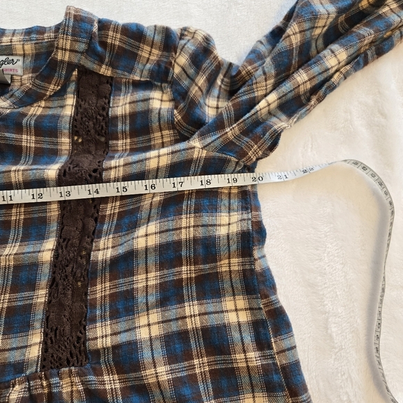 Wrangler Wrancher Women's Plaid Flannel Babydoll Pullover Button V-Neck - Picture 13 of 13